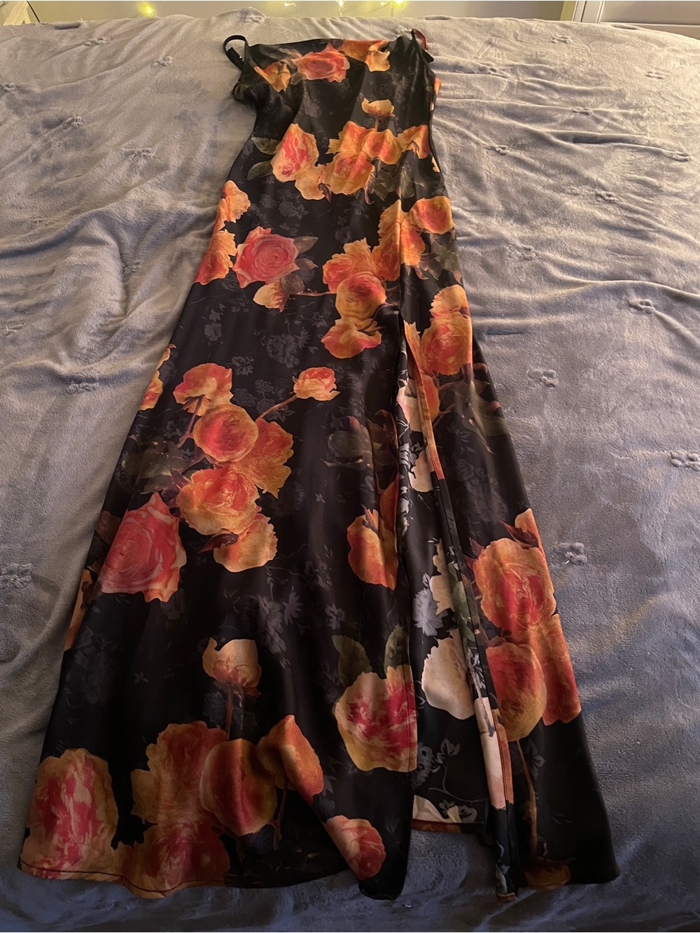 12th Tribe Black Maxi Dress with Orange and Pink Rose Print